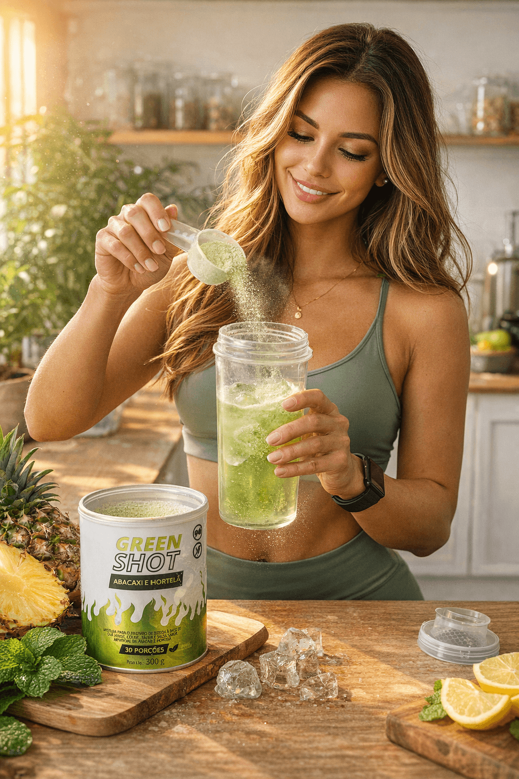 GreenShot lifestyle — produto premium em ambiente natural